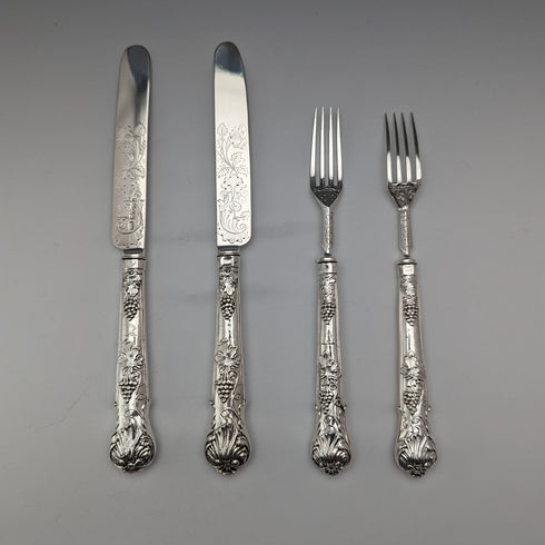 1842 British antique pure silver fruit cutlery set, 6 pairs, total weight 561g, William Sansom, wooden box